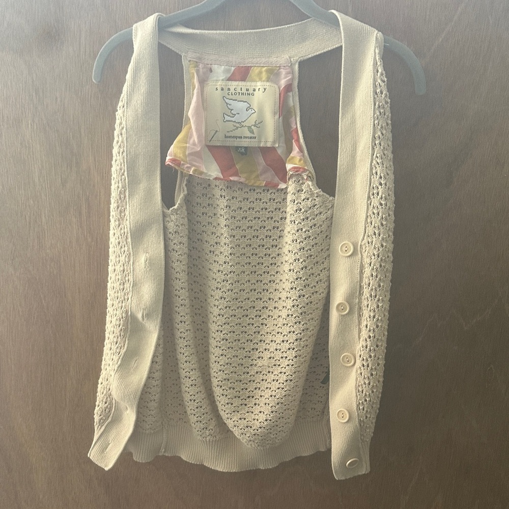 Sanctuary Cream Knit Button-Down Top